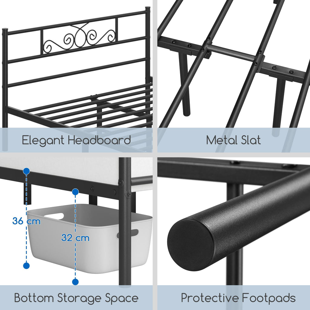 Black Metal Bed Frame with Headboard and Footboard T656070
