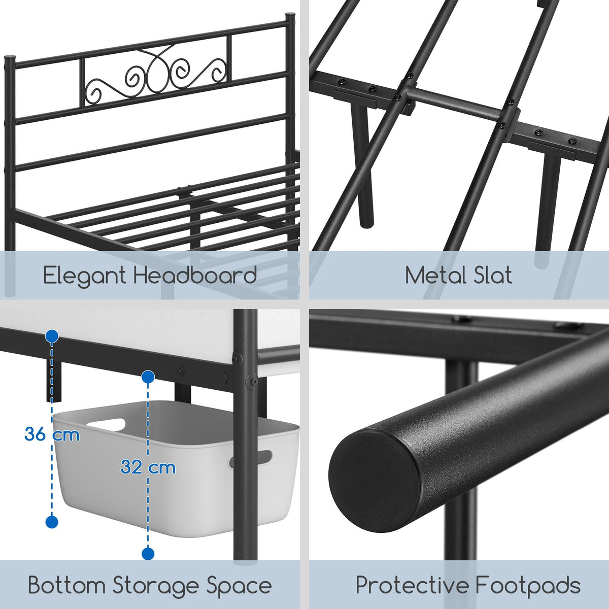 Black Metal Bed Frame with Headboard and Footboard T656070