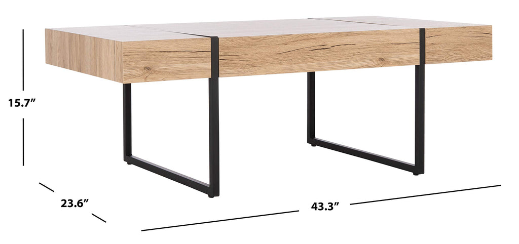 Rectangular Wood Top Black Metal Base Coffee Table E965