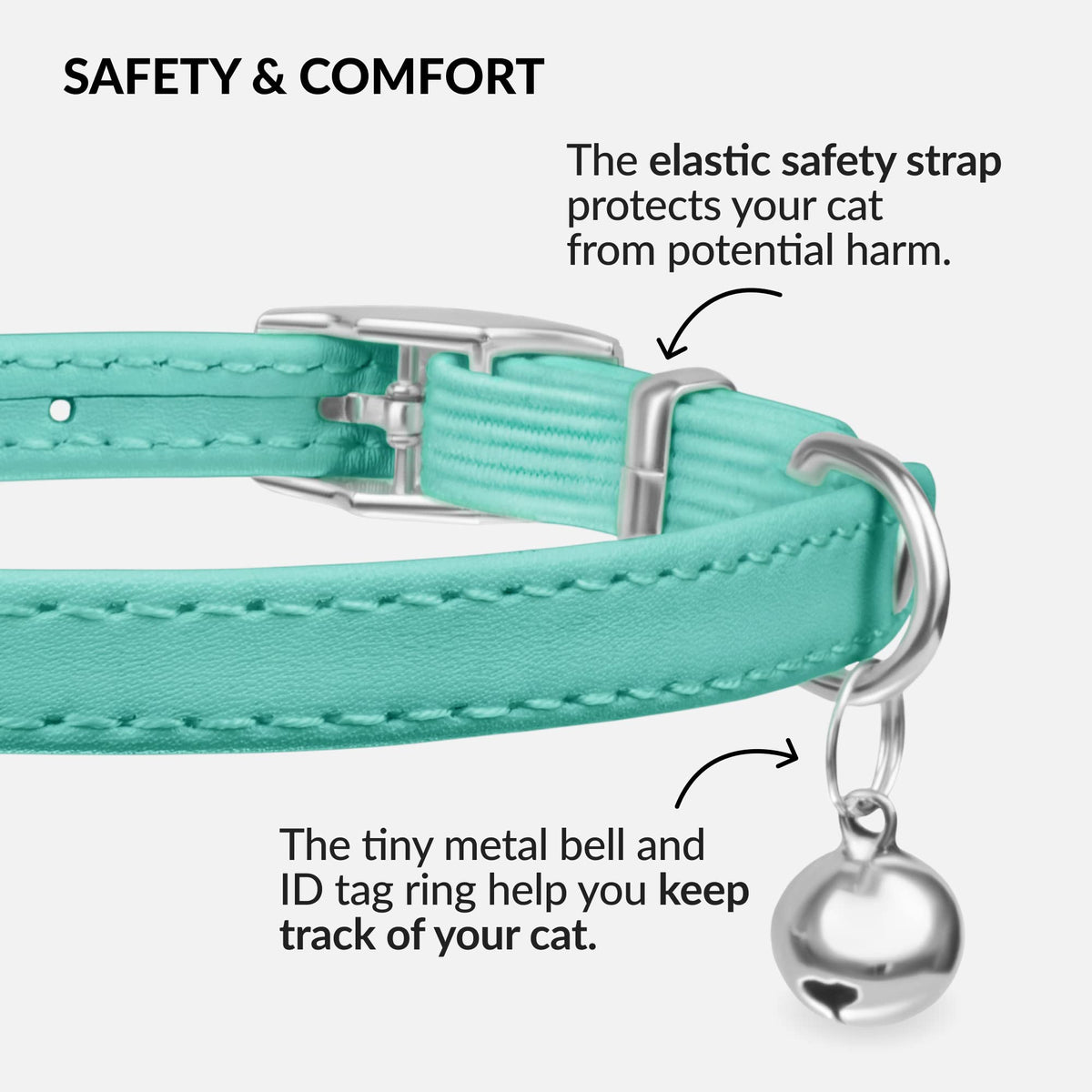 Soft Leather Cat Collar with Safety Elastic Strap K5384