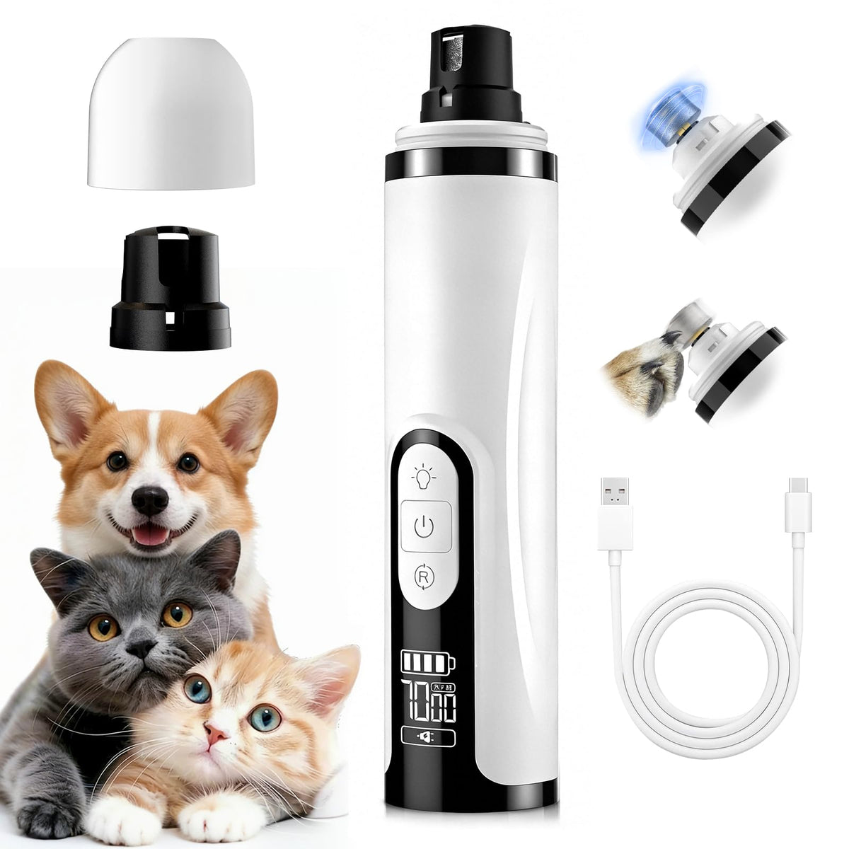 Quiet Dog Nail Grinder with Guard & 2 LED Lights X851