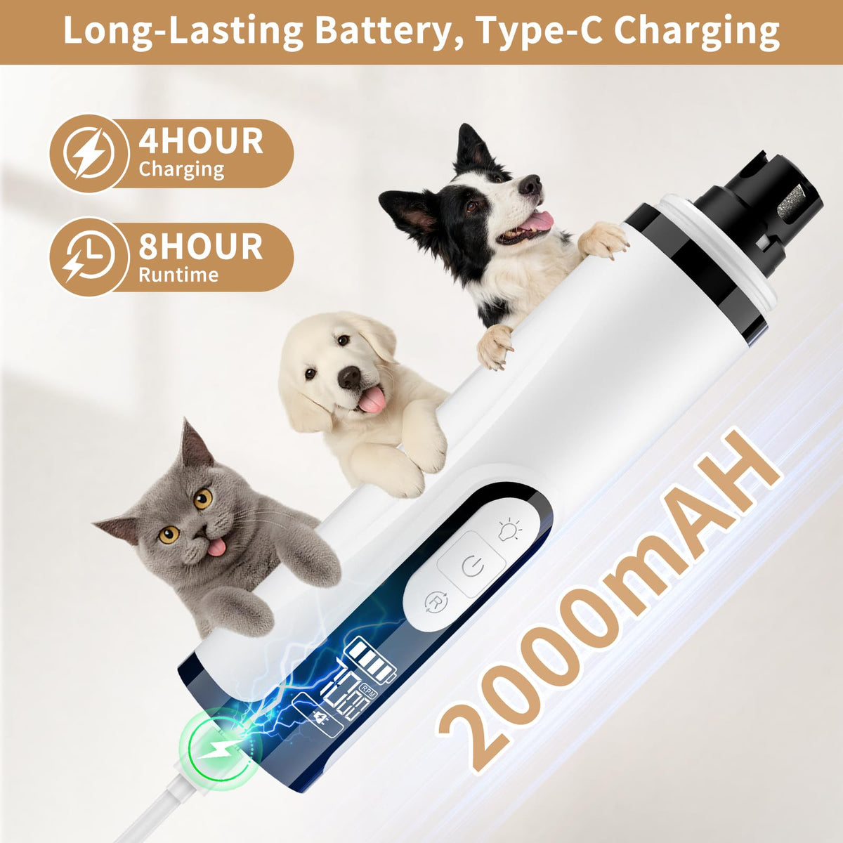 Quiet Dog Nail Grinder with Guard & 2 LED Lights X851