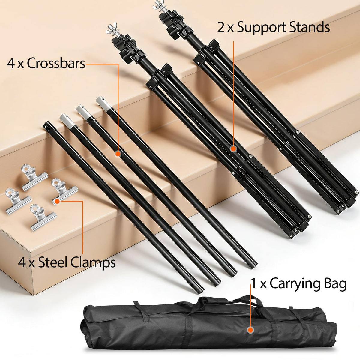 6.5x10FT Portable Backdrop Stand Kit with 4 Steel Clamps Carrying Bag O65509