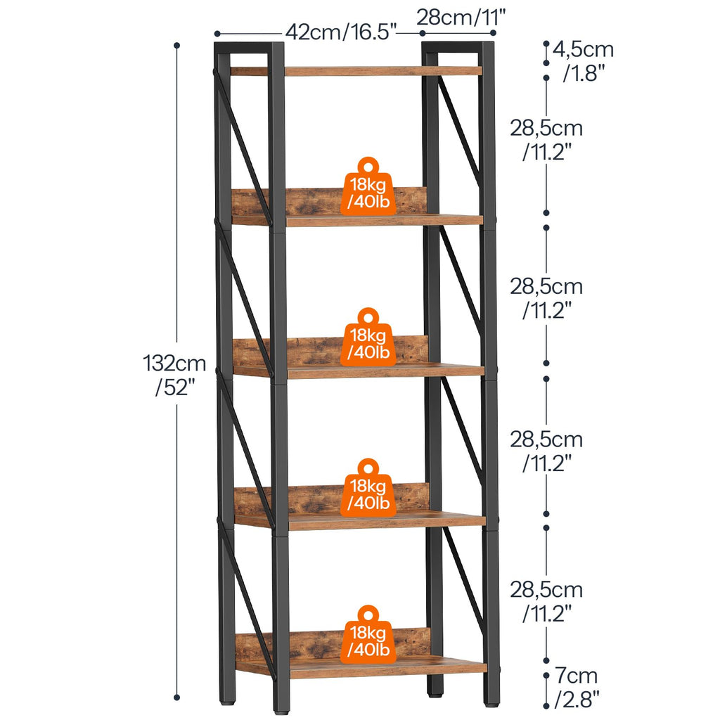 5-Tier Industrial Bookshelf with Metal Frame T53962