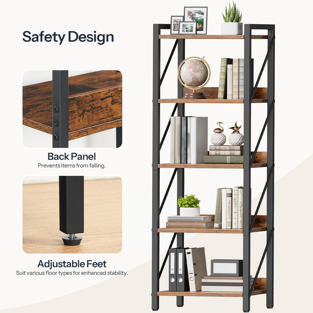 5-Tier Industrial Bookshelf with Metal Frame T53962