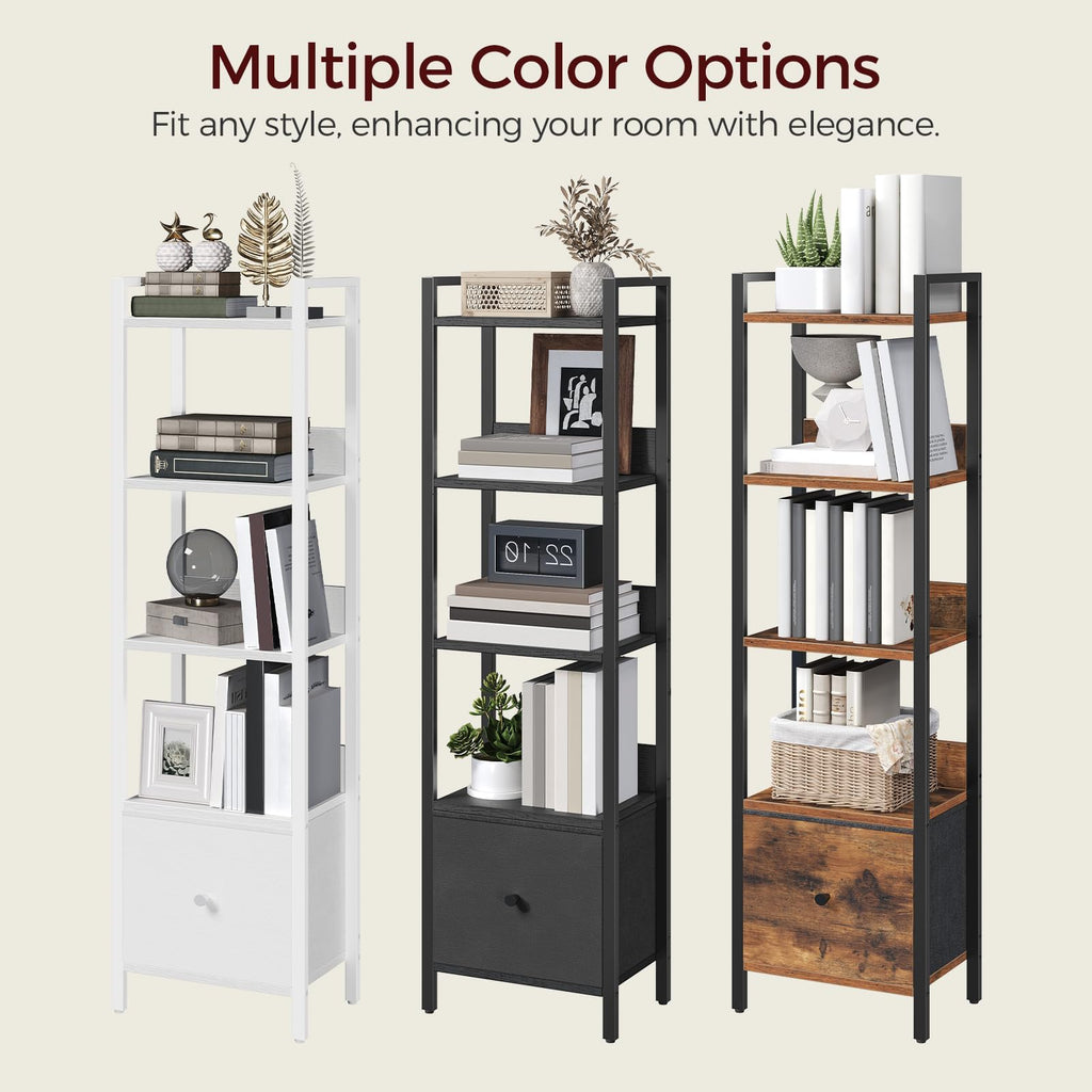 Black 5-Tier Bookshelf with Drawer O3907