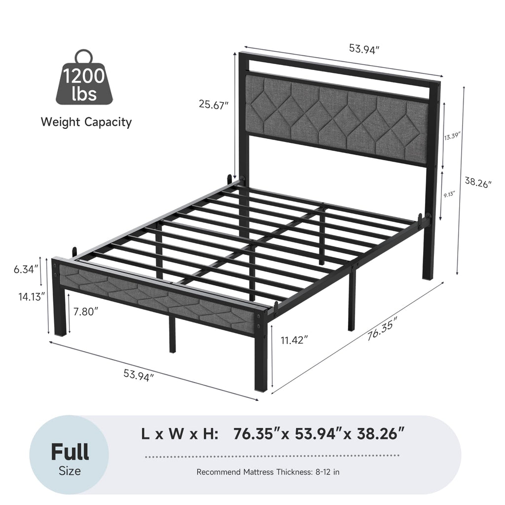 Full Size Upholstered Bed Frame Grey Q573