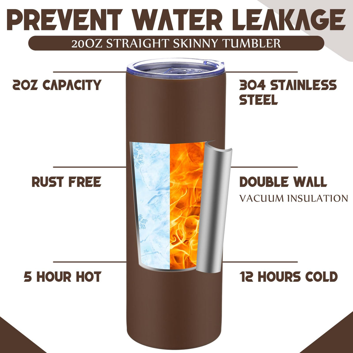 8 Pcs 20oz Insulated Stainless Steel Tumbler with Lid and Straw B494429