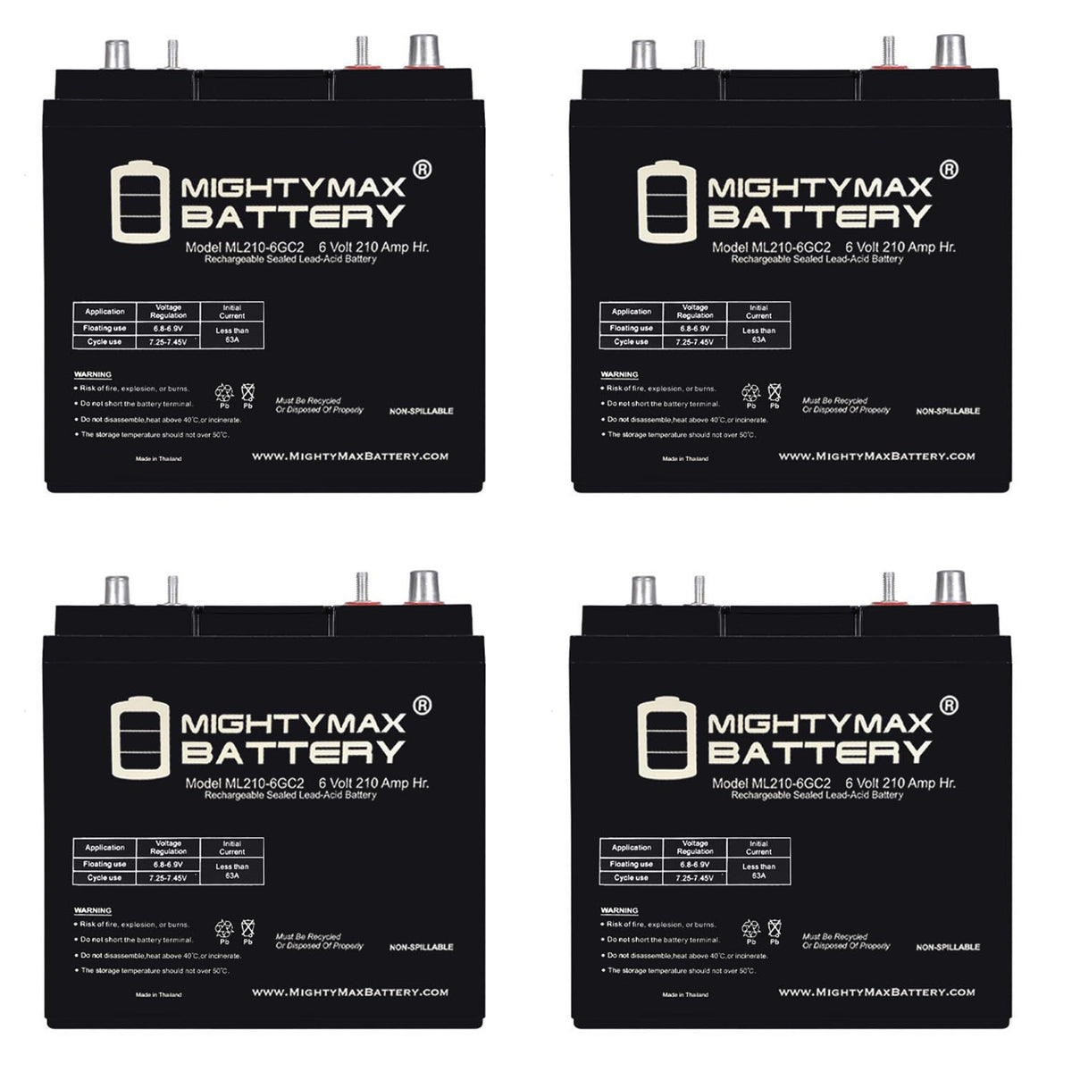 6V 210AH Dual Terminal SLA Replacement Battery 4 Pack S76054