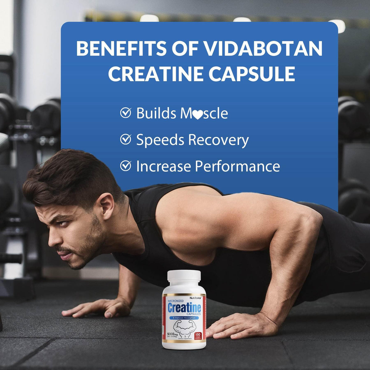 5000mg Micronized Creatine Monohydrate Capsules with Vitamin B12, Vegan, Gluten Free, 150 Count T308863