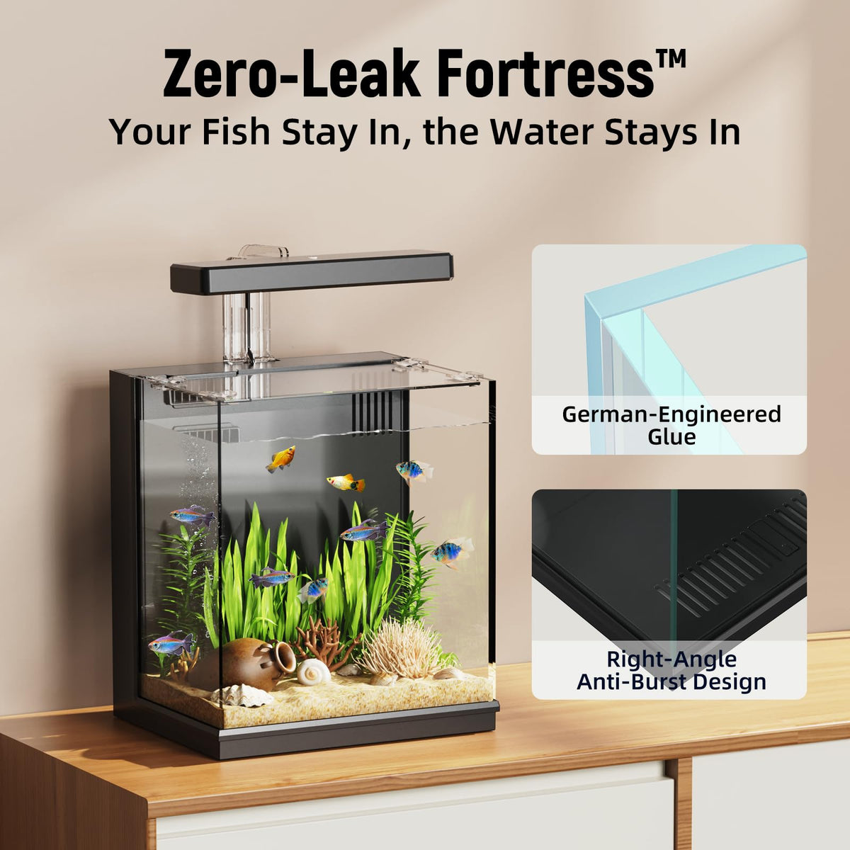 2 Gallon Betta Fish Tank with Filter & Light L6425