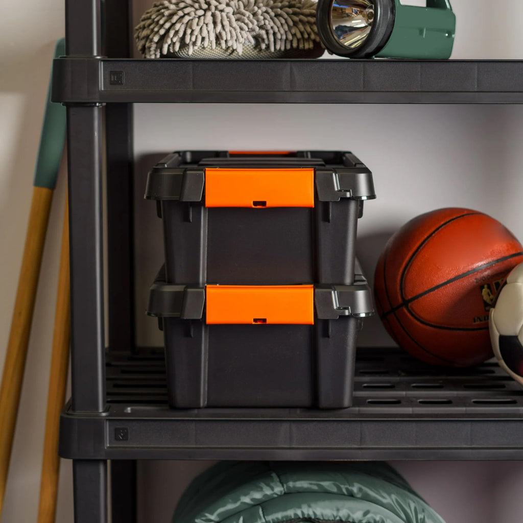 Heavy Duty Plastic Storage Bins with Lockable Lids, Black O6685