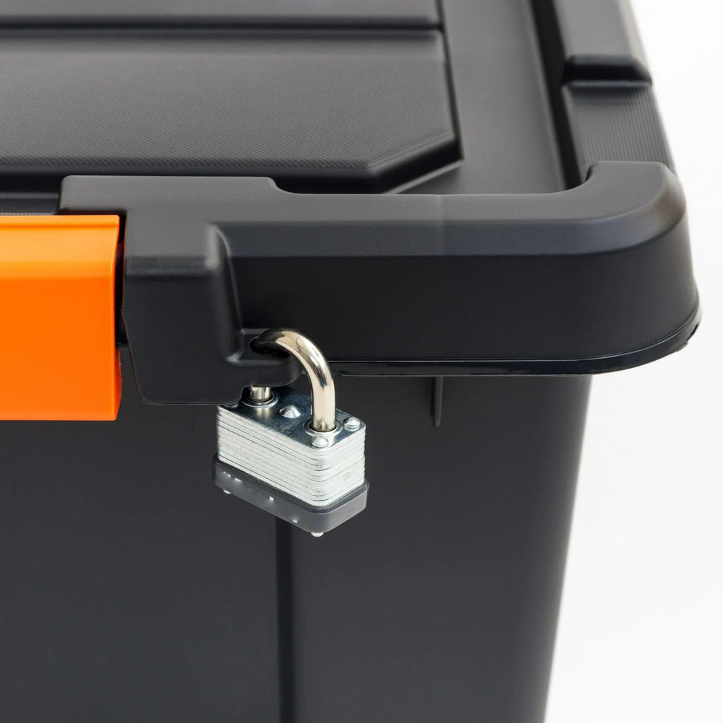 Heavy Duty Plastic Storage Bins with Lockable Lids, Black O6685