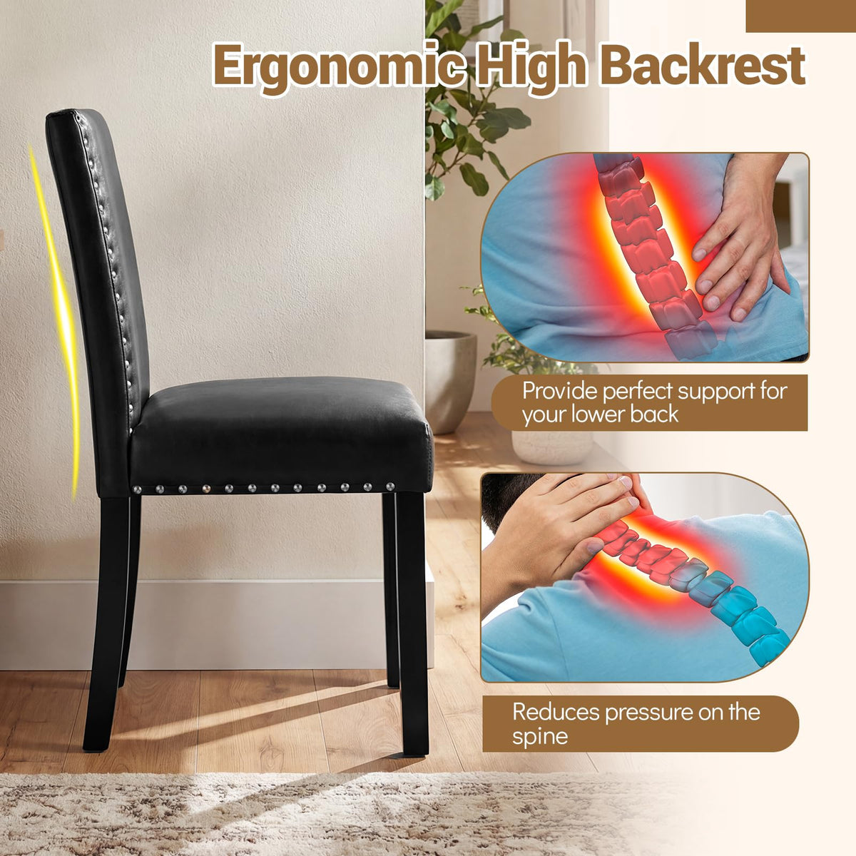 Black Faux Leather Upholstered Dining Chairs Set of 4 E8092