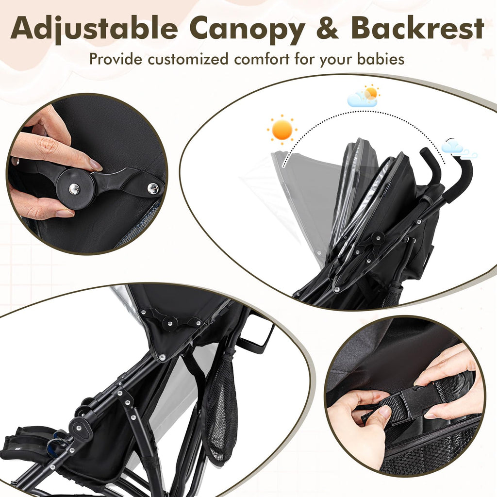 Lightweight Double Umbrella Stroller with Cup Holder and Adjustable Canopy I417