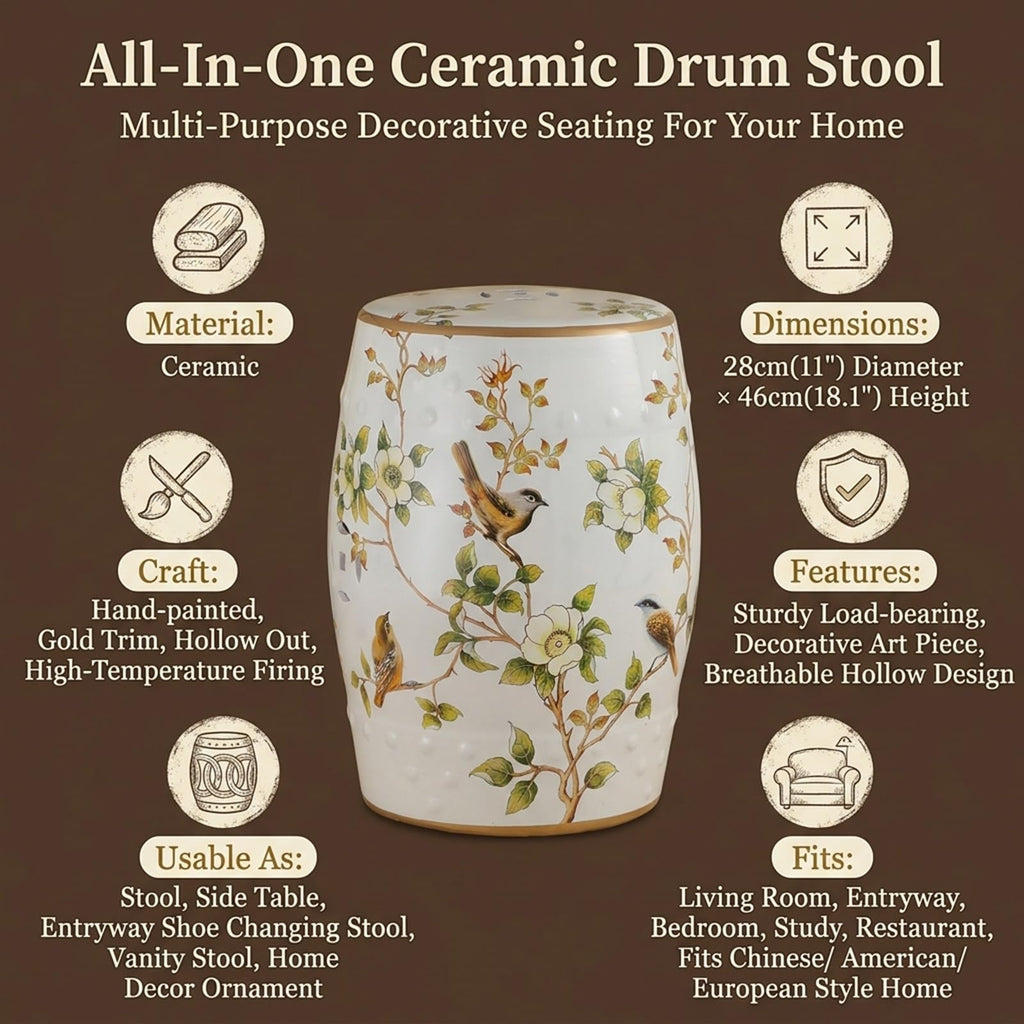 Hand-Painted Ceramic Drum Stool B9941