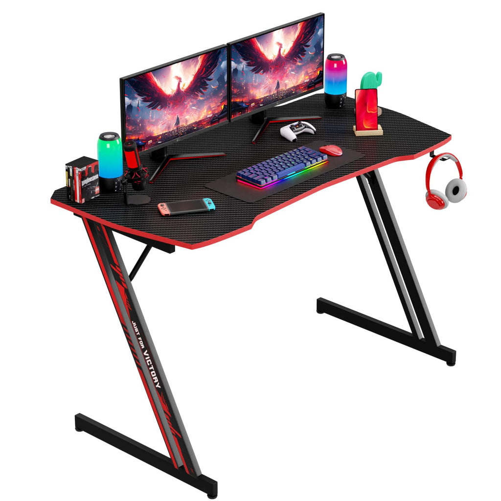 47.2 Inch Z Shaped Carbon Fiber Gaming Desk with Headphone Hook M91225