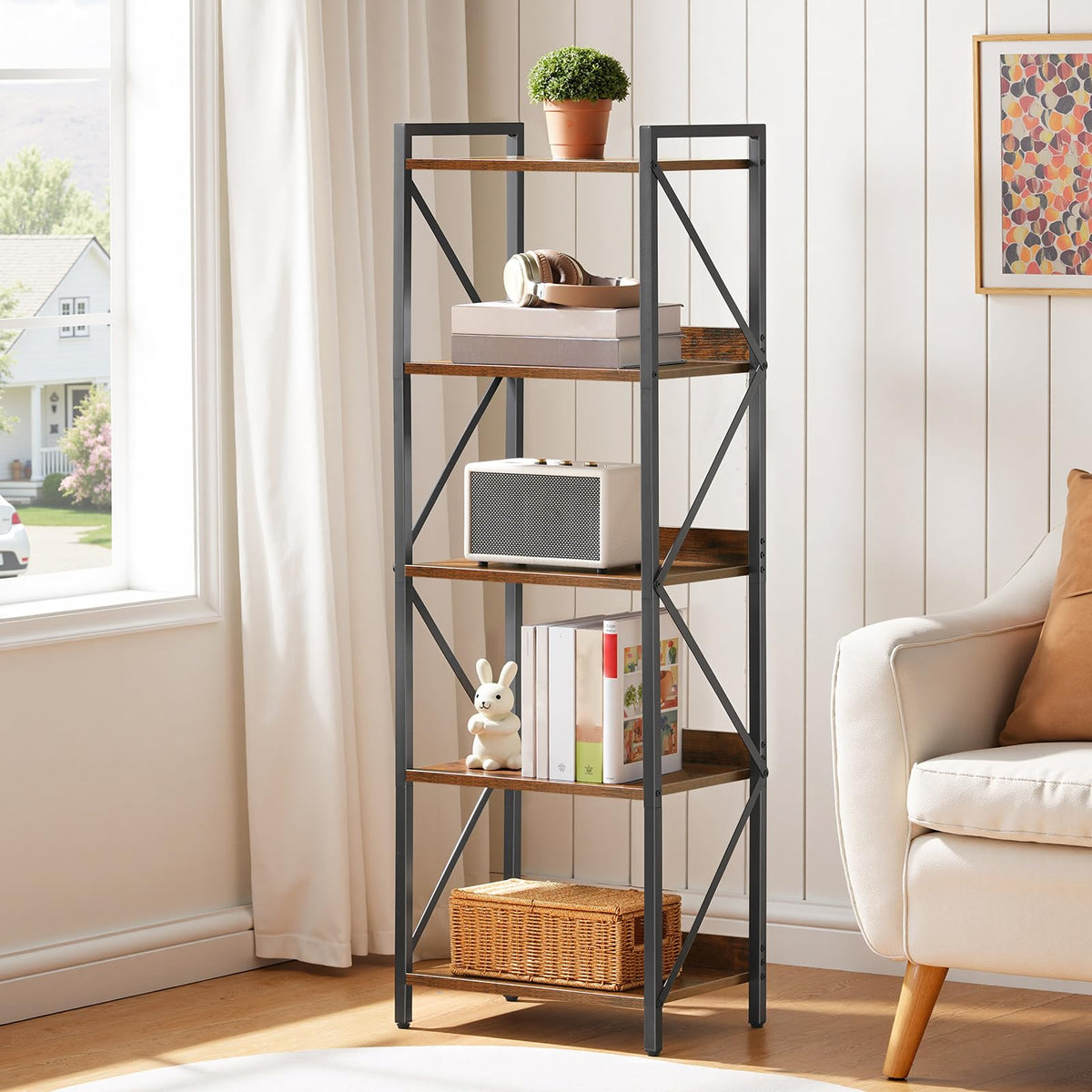 5-Tier Industrial Bookshelf with Metal Frame T53962