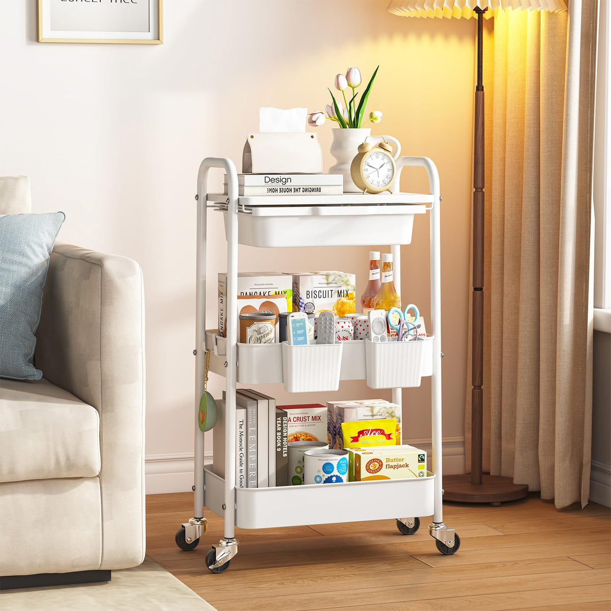 3 Tier Metal Rolling Cart with Drawer X61026