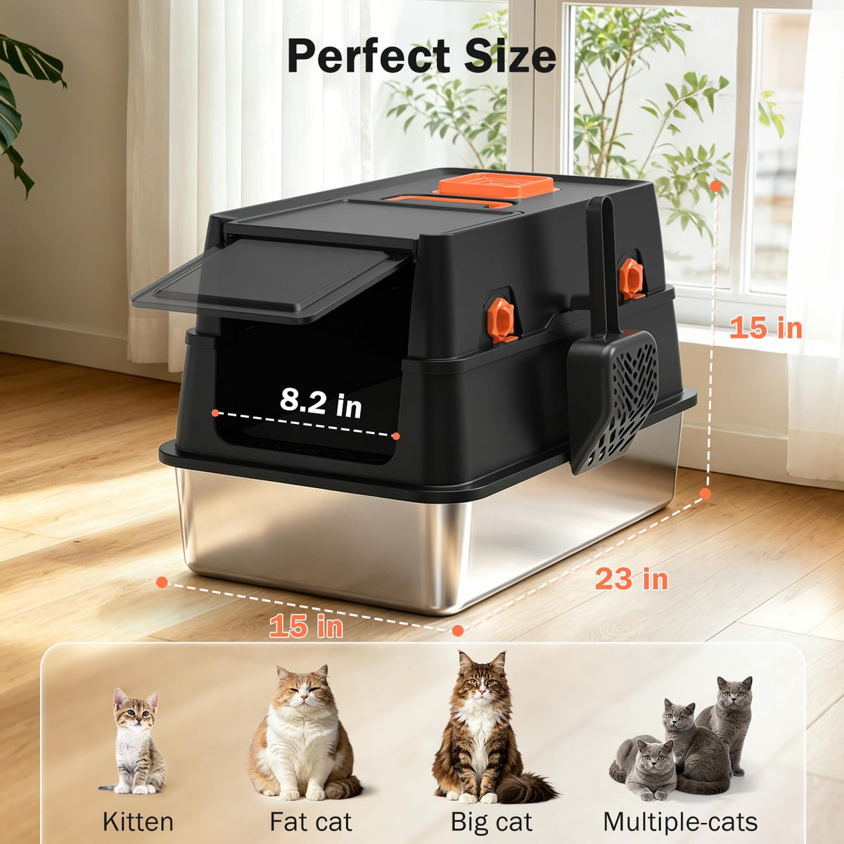 XL Enclosed Stainless Steel Cat Litter Box with Lid R5588