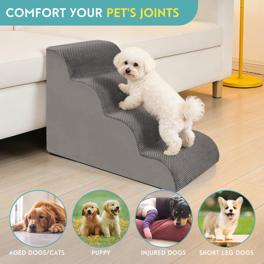 19.7" H 4-Steps Dog Stairs with 30D High Density Foam, Corduroy Fabric, Non-Slip Bottom W214