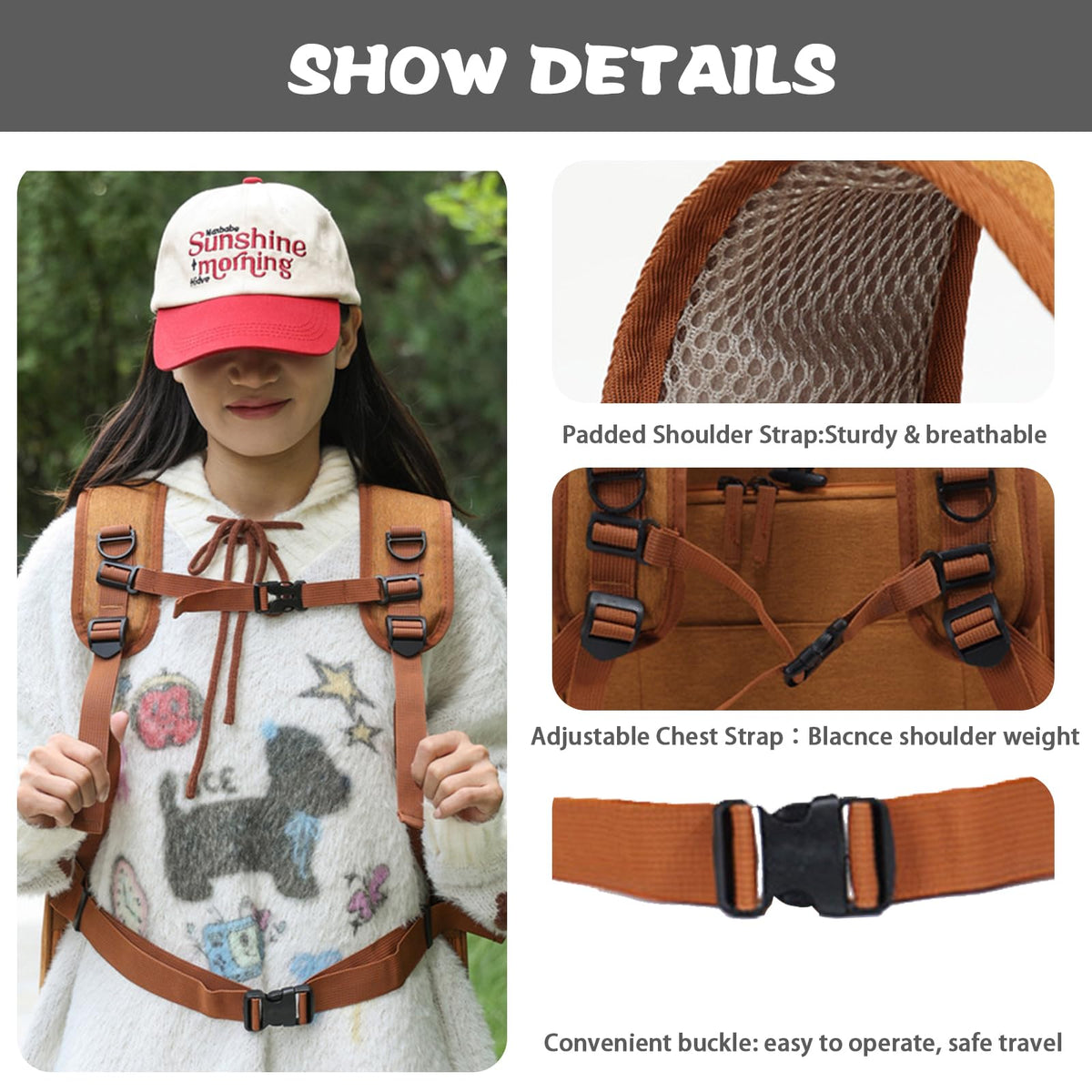 Brown Expandable Breathable Mesh Cat Carrier Backpack H34563