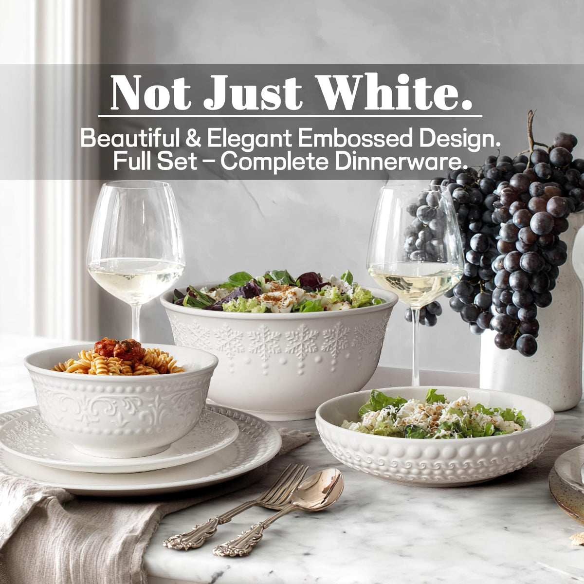 White 32oz Ceramic Pasta Bowls Set of 4 M20638