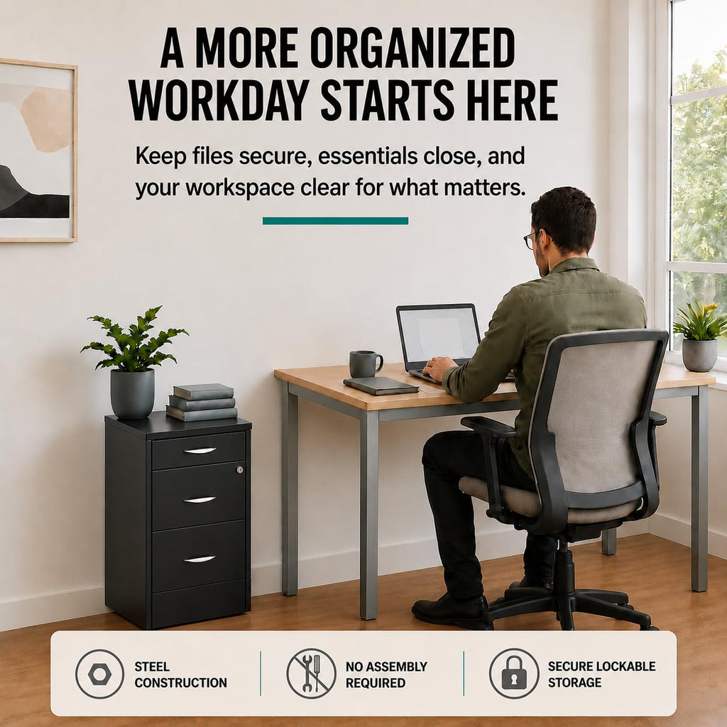 Charcoal Metal 3 Drawer Vertical Filing Cabinet G25734