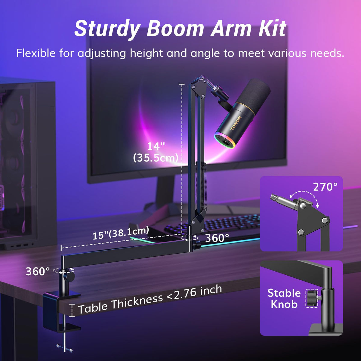 Black XLR USB Dynamic Podcast Microphone with Boom Arm H41985