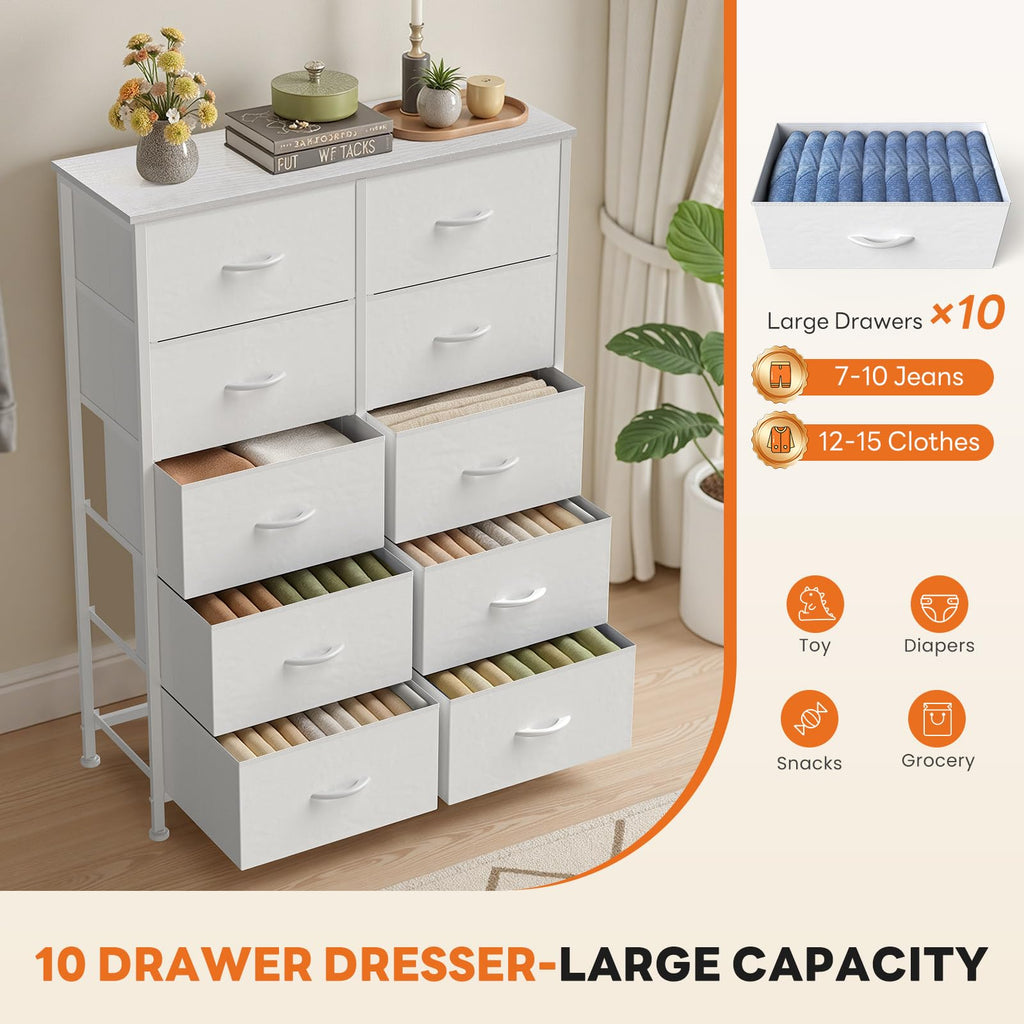 White 10 Drawer Tall Dresser F8081