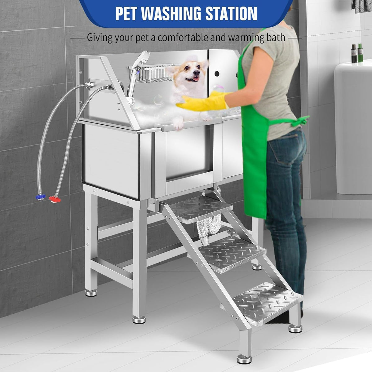 34" Stainless Steel Dog Grooming Tub with Stairs O293