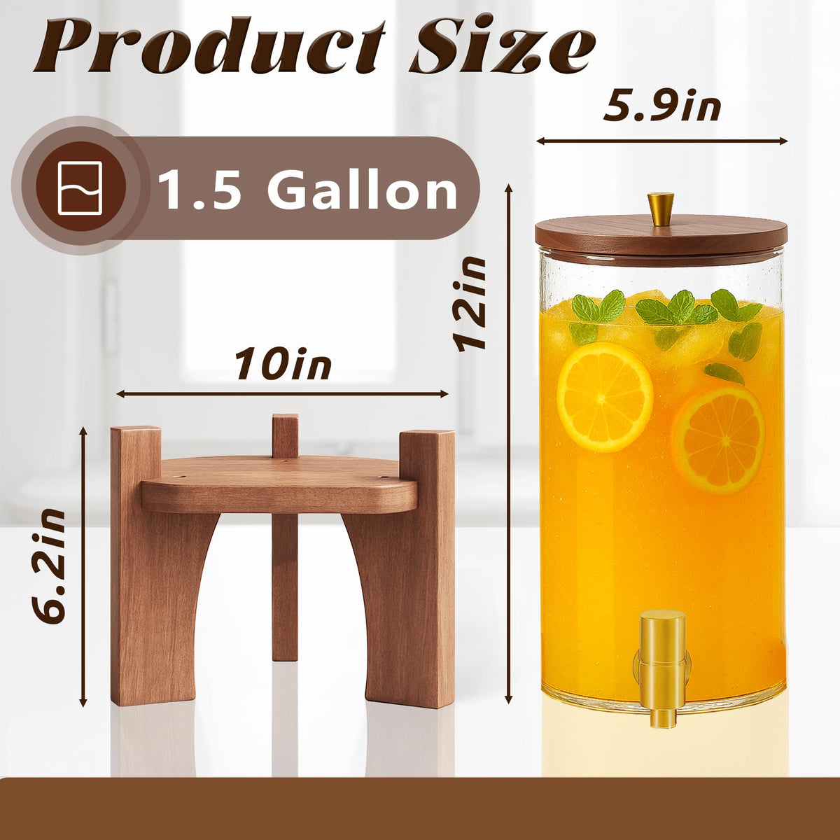 1.5 Gallon Glass Beverage Dispenser with Stand W580