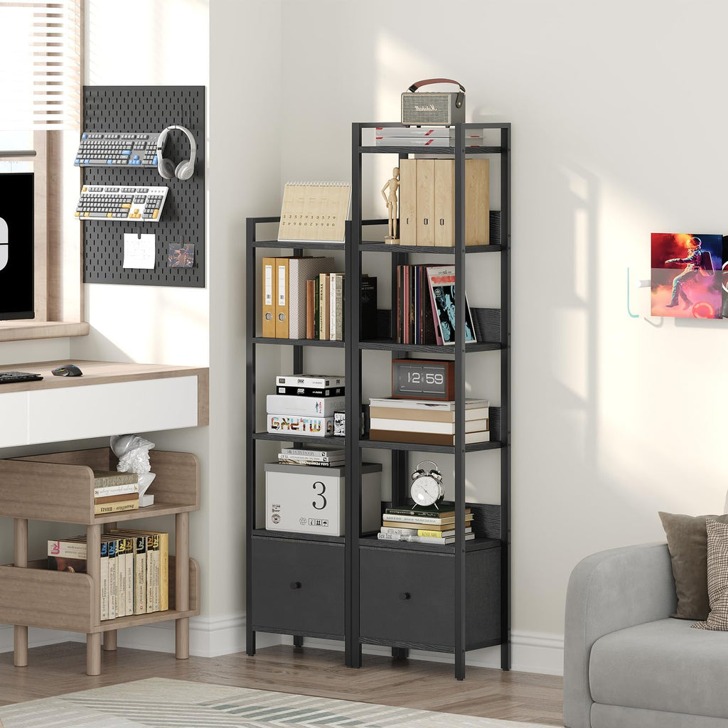 Black 5-Tier Bookshelf with Drawer O3907