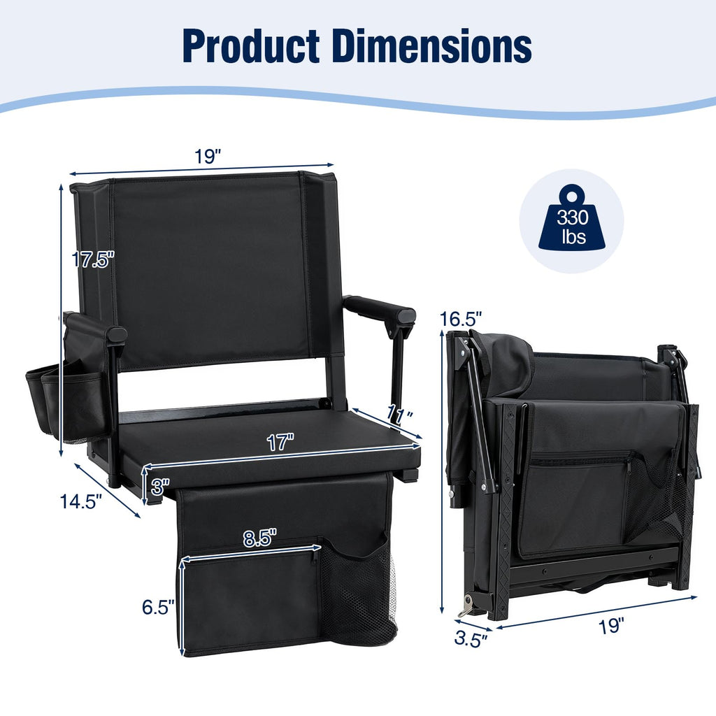 2 Pack Stadium Seats with Back Support & Cup Holders O3642