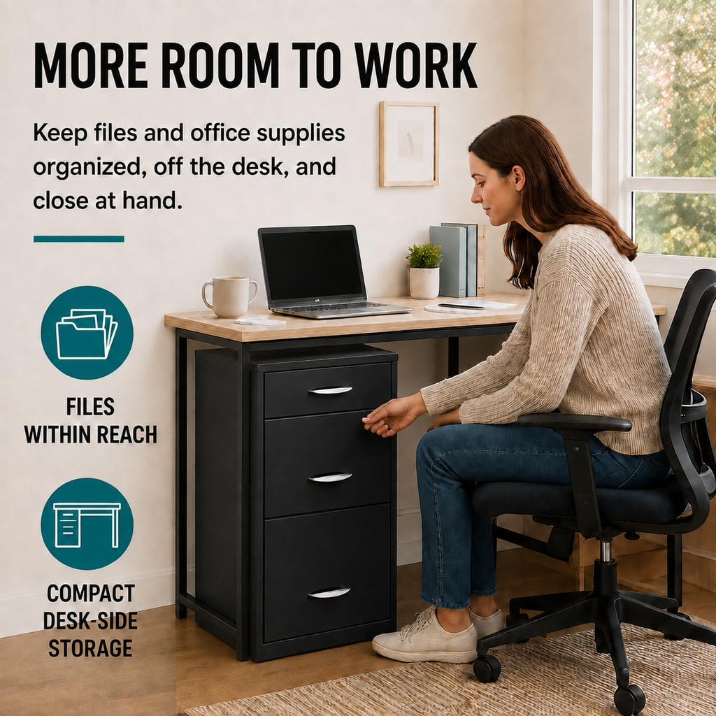 Charcoal Metal 3 Drawer Vertical Filing Cabinet G25734