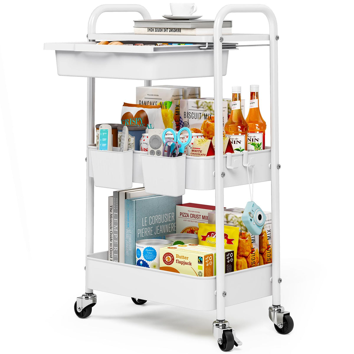 3 Tier Metal Rolling Cart with Drawer X61026