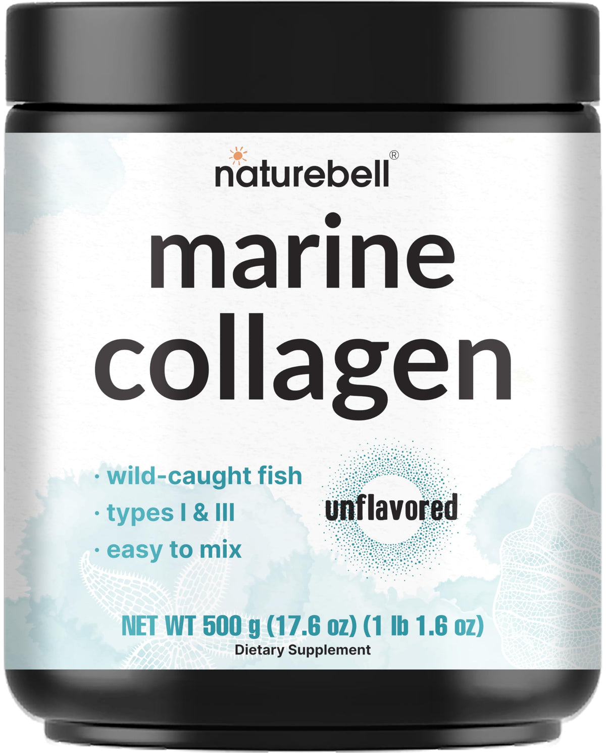 Marine Collagen Powder, 500g Hydrolyzed Type I & III Peptides, Unflavored I417