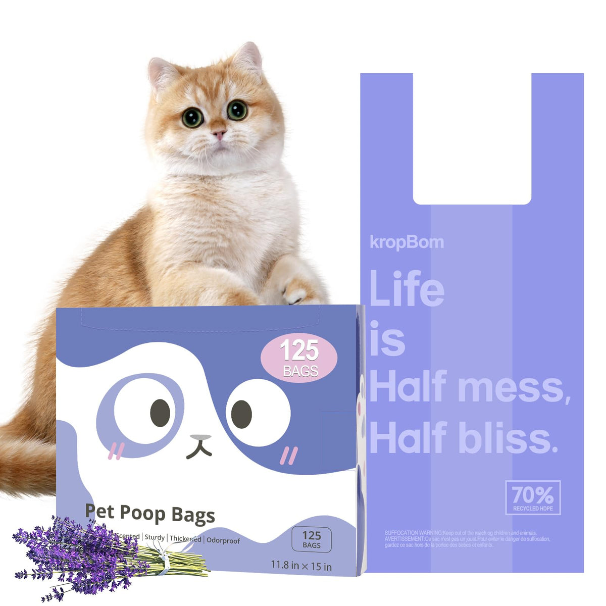 125 Count Lavender Scented Cat Litter Bags with Handles U57374