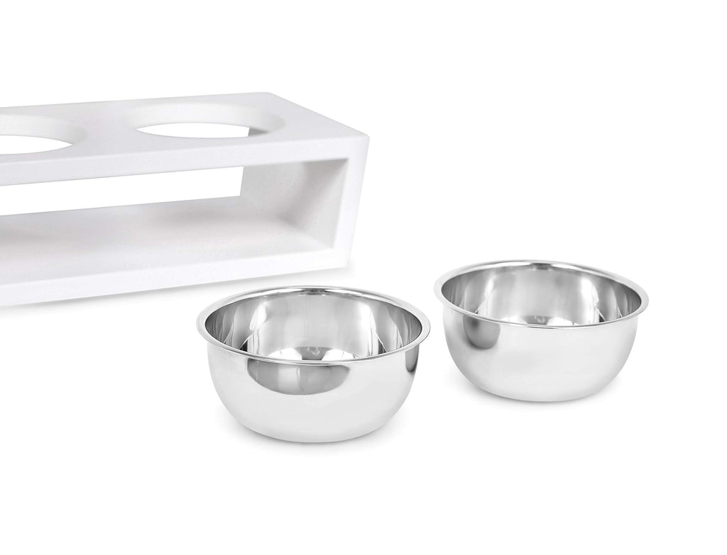 White Double Raised Pet Feeder with Stainless Steel Bowls R362