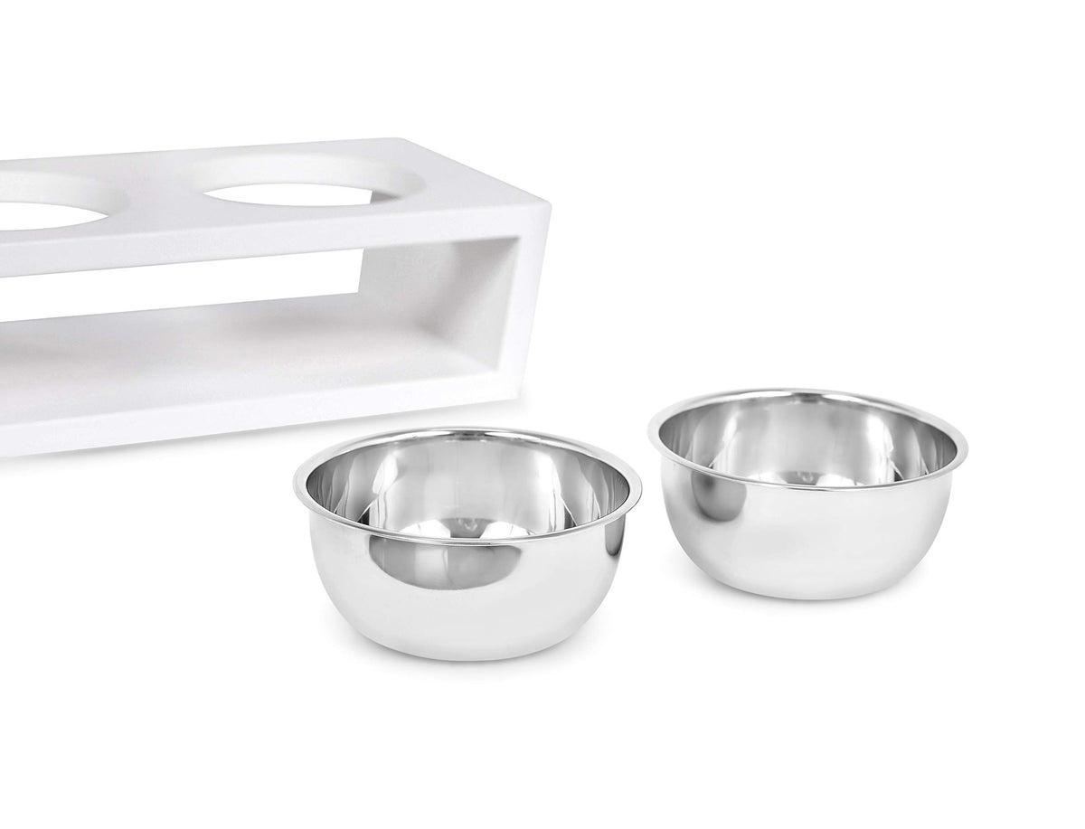 White Double Raised Pet Feeder with Stainless Steel Bowls R362