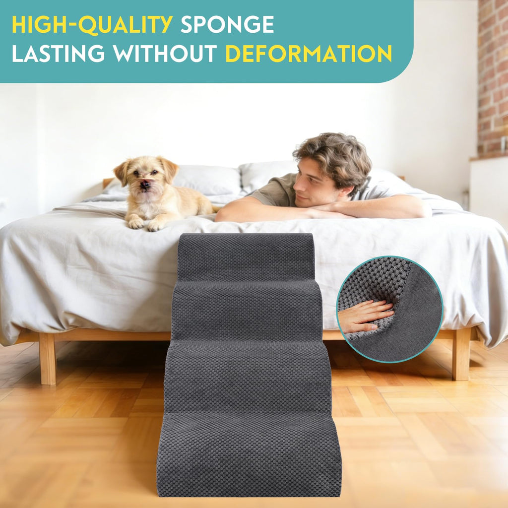 19.7" H 4-Steps Dog Stairs with 30D High Density Foam, Corduroy Fabric, Non-Slip Bottom W214