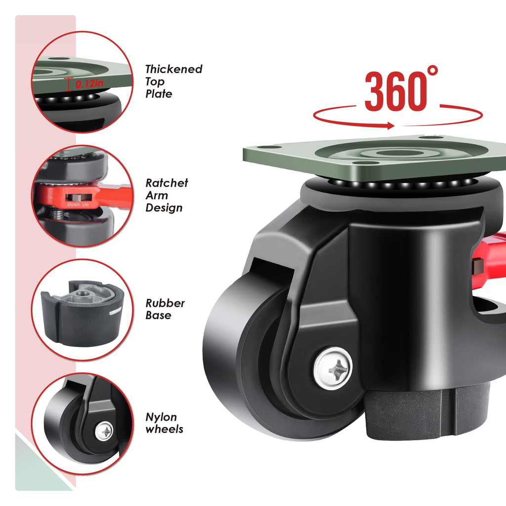 4 Pack 2200 LBS Capacity Retractable Leveling Casters E42899