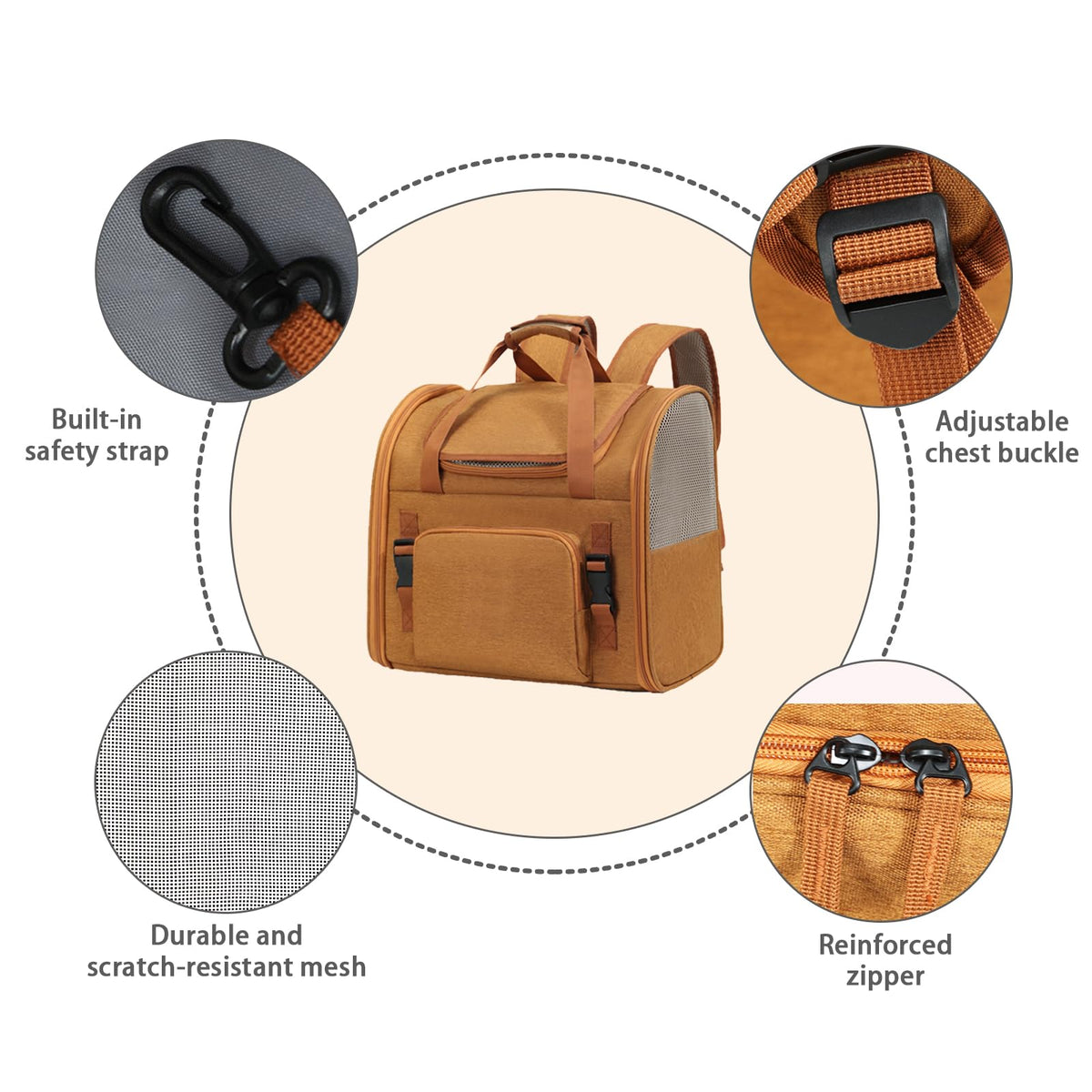 Brown Expandable Breathable Mesh Cat Carrier Backpack H34563