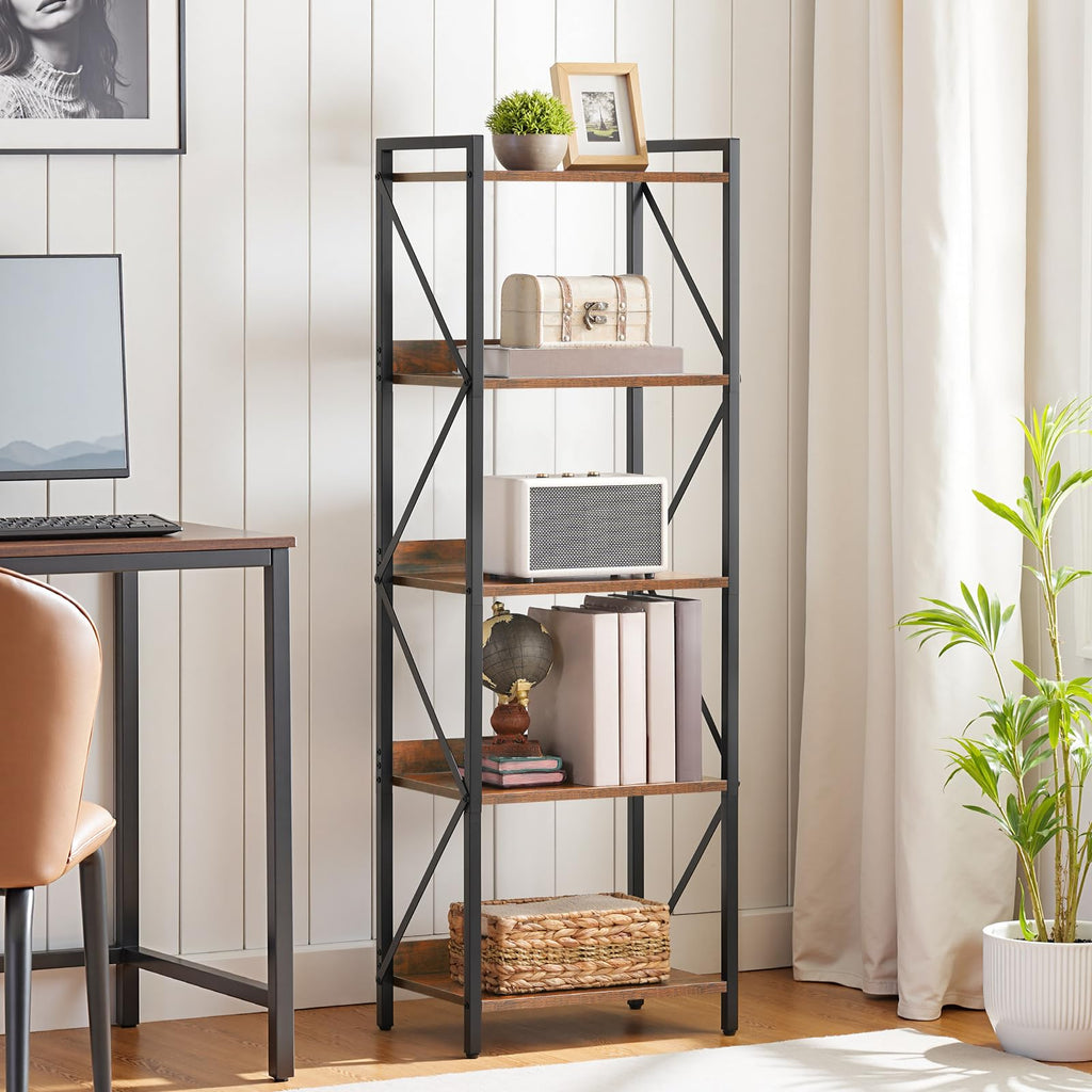 5-Tier Industrial Bookshelf with Metal Frame T53962