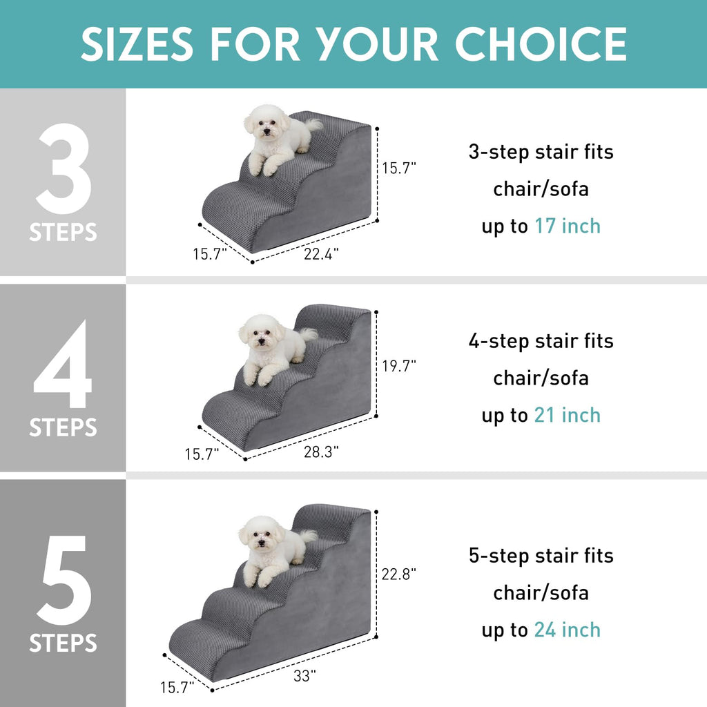 19.7" H 4-Steps Dog Stairs with 30D High Density Foam, Corduroy Fabric, Non-Slip Bottom W214