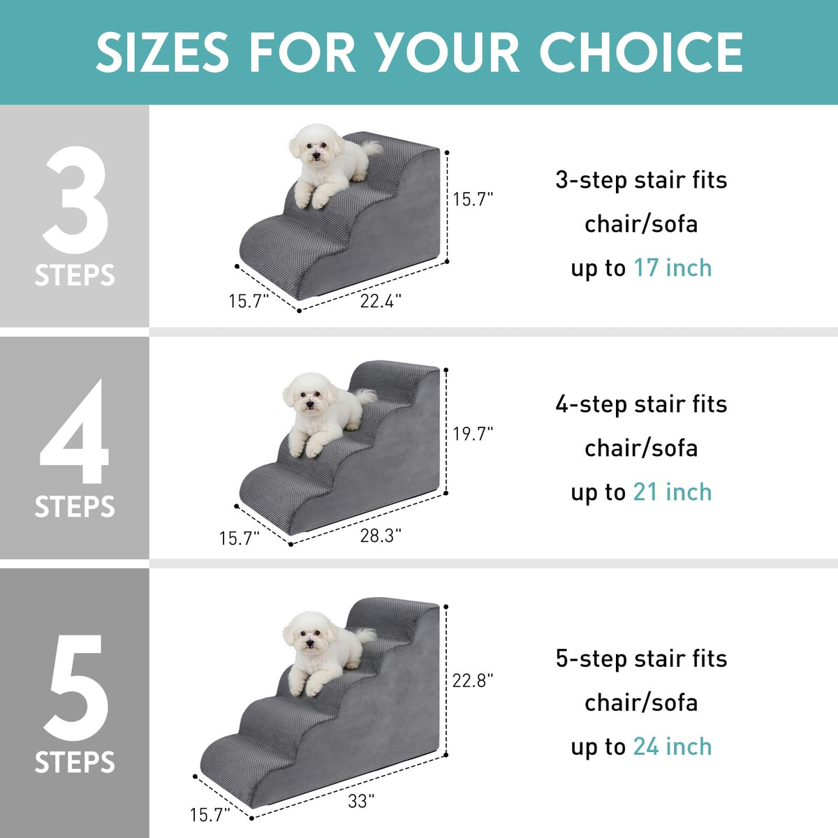 19.7" H 4-Steps Dog Stairs with 30D High Density Foam, Corduroy Fabric, Non-Slip Bottom W214