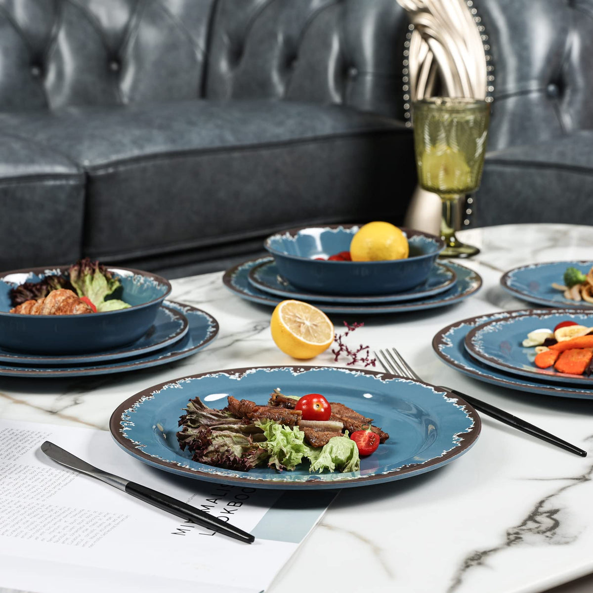 Blue 12-Piece Melamine Dinnerware Set I997428