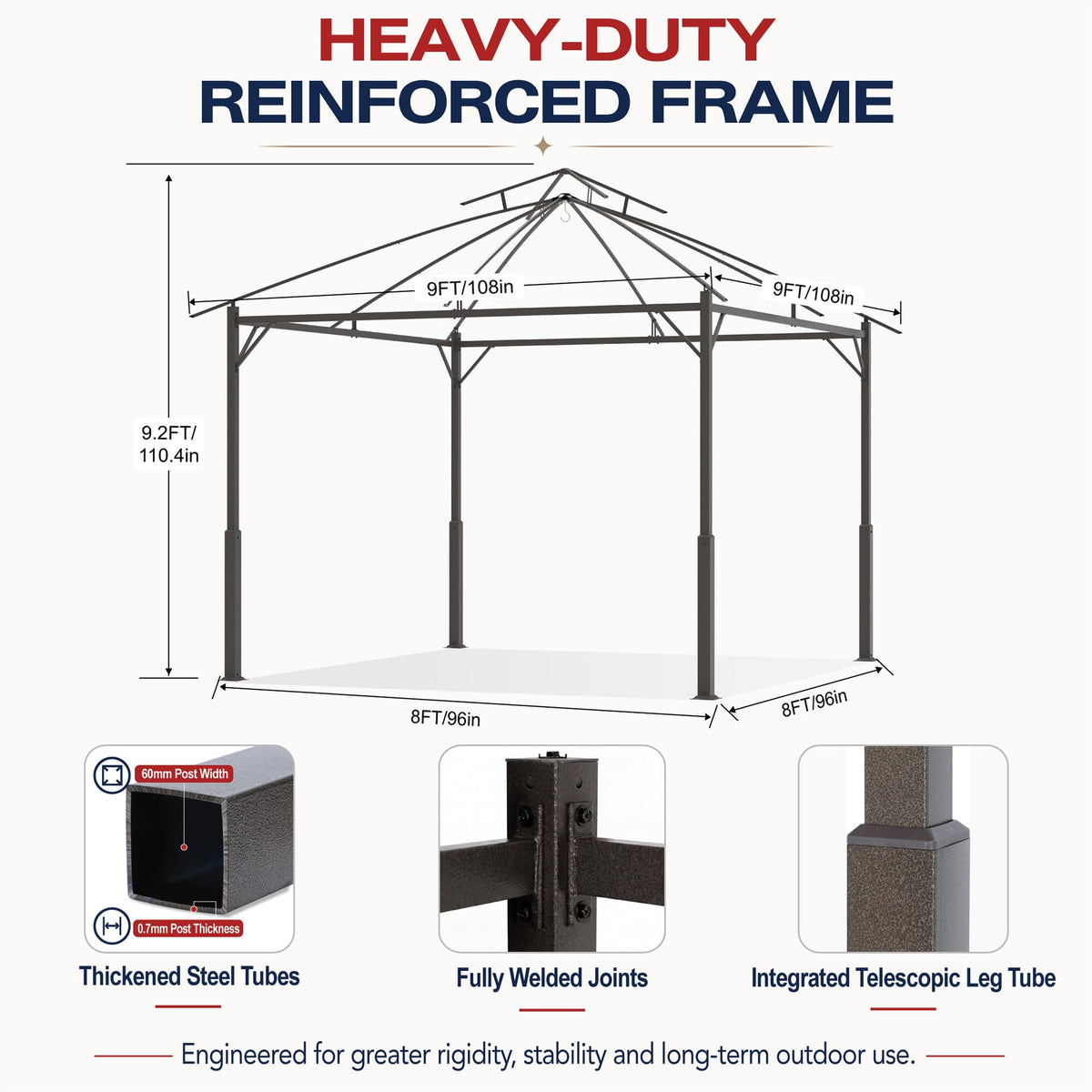 Khaki 9x9 Outdoor Patio Gazebo with Mosquito Netting E225