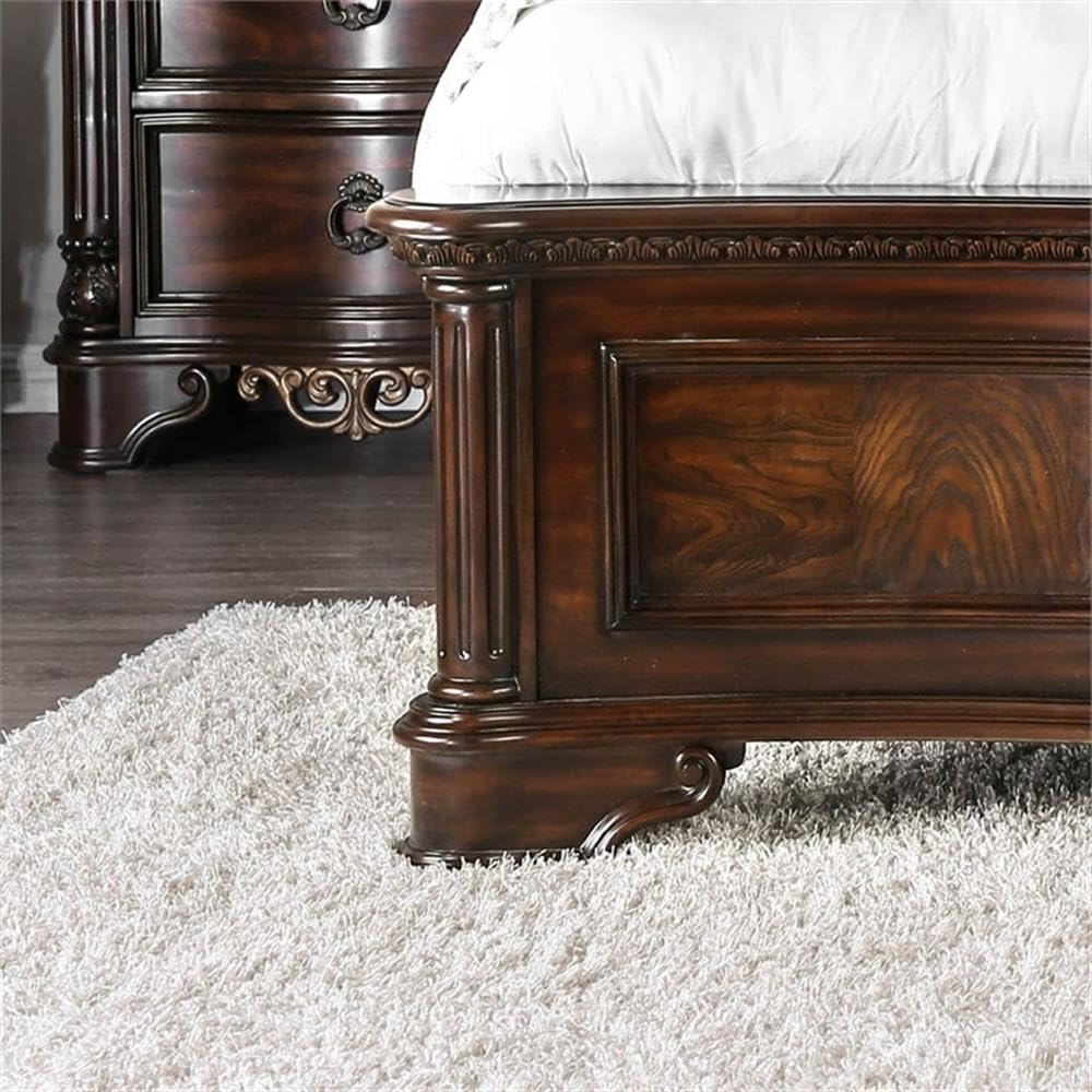 King Wood Panel Bed in Brown Cherry T723