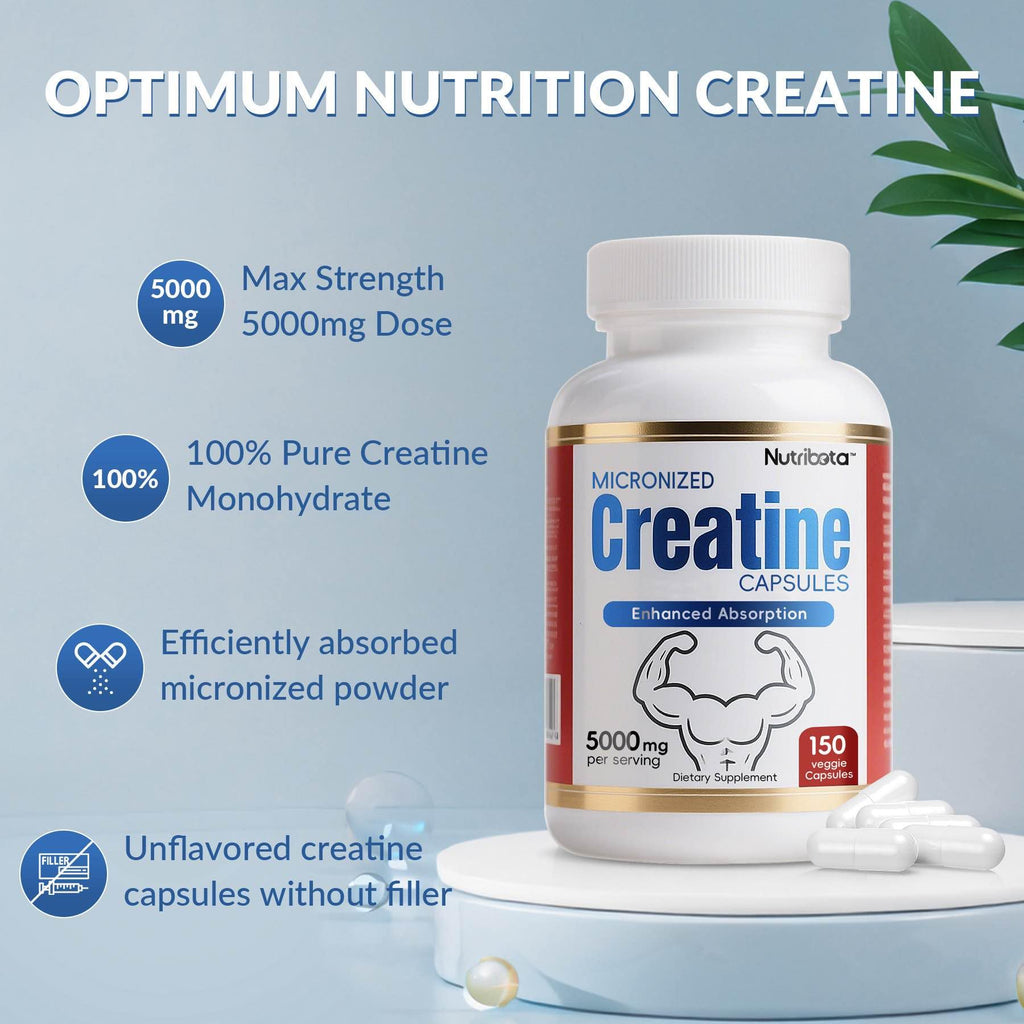 5000mg Micronized Creatine Monohydrate Capsules with Vitamin B12, Vegan, Gluten Free, 150 Count T308863
